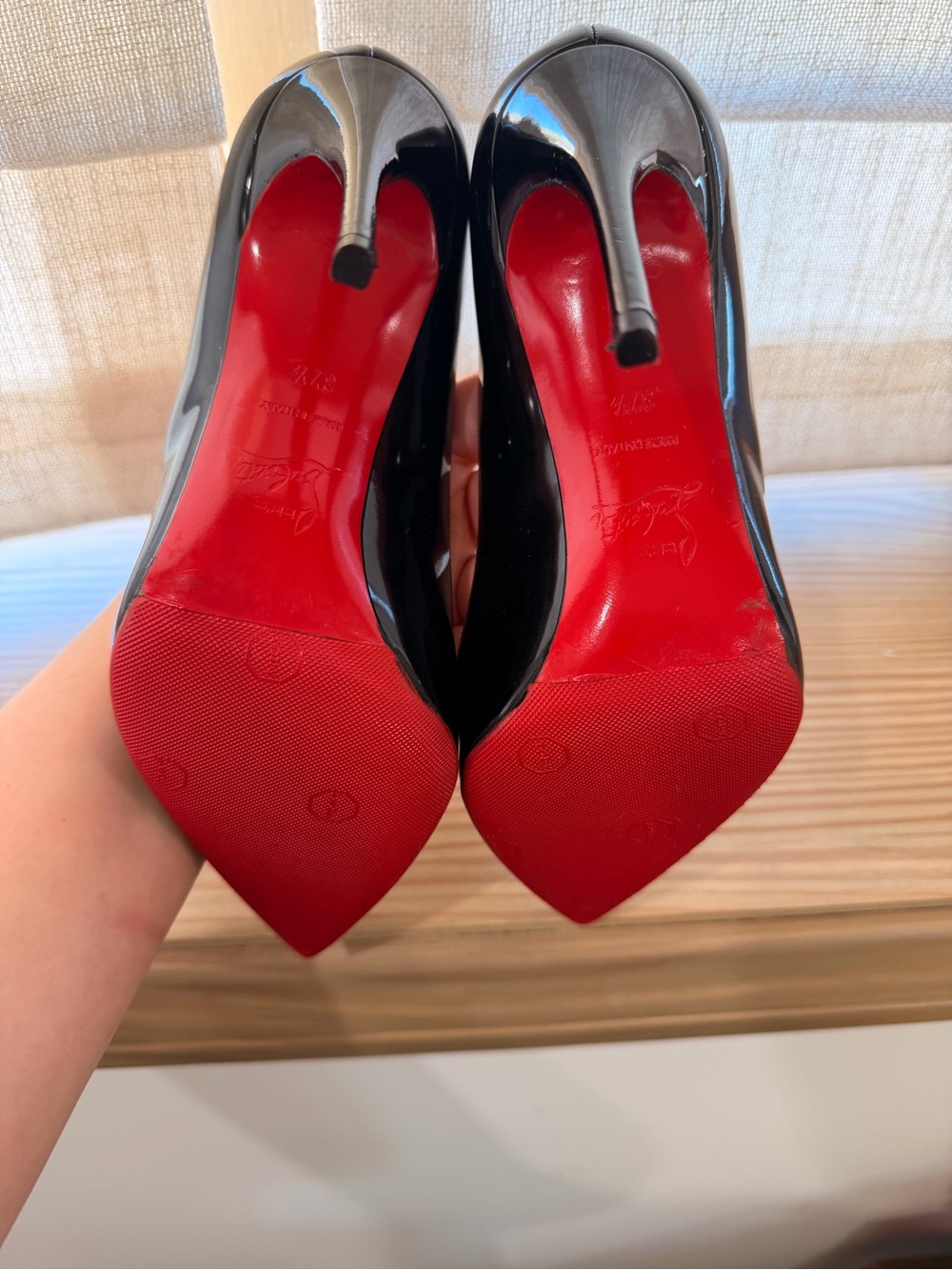 Christian Louboutin Black Patent Pointed-Toe Stiletto Pumps - Glossy Finish - Picture 4 of 5